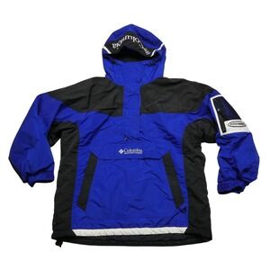 Vintage Columbia Jacket Womens Medium Blue Black Hooded Ski Winter‎ Anorak 90s